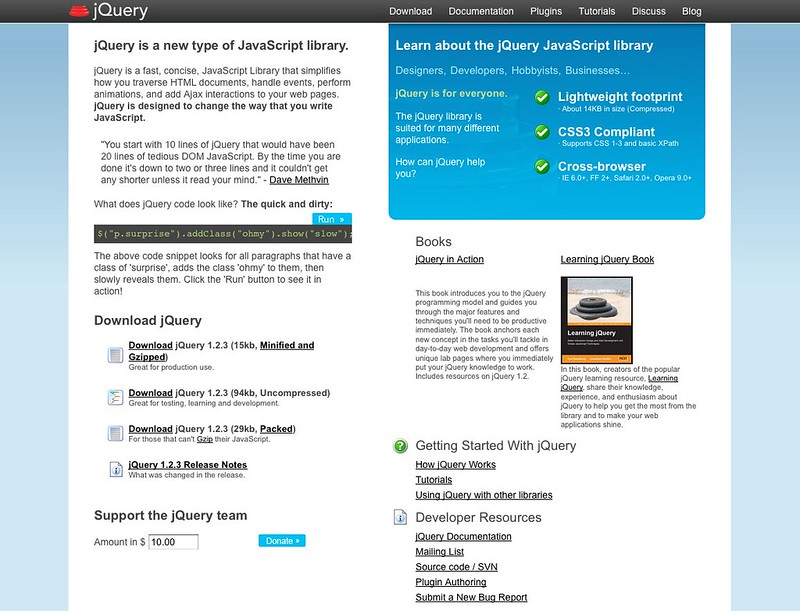 Screenshot of original JQuery site