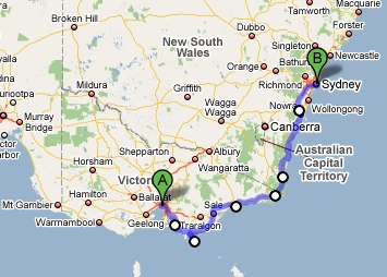 Route Map for Australia Trip