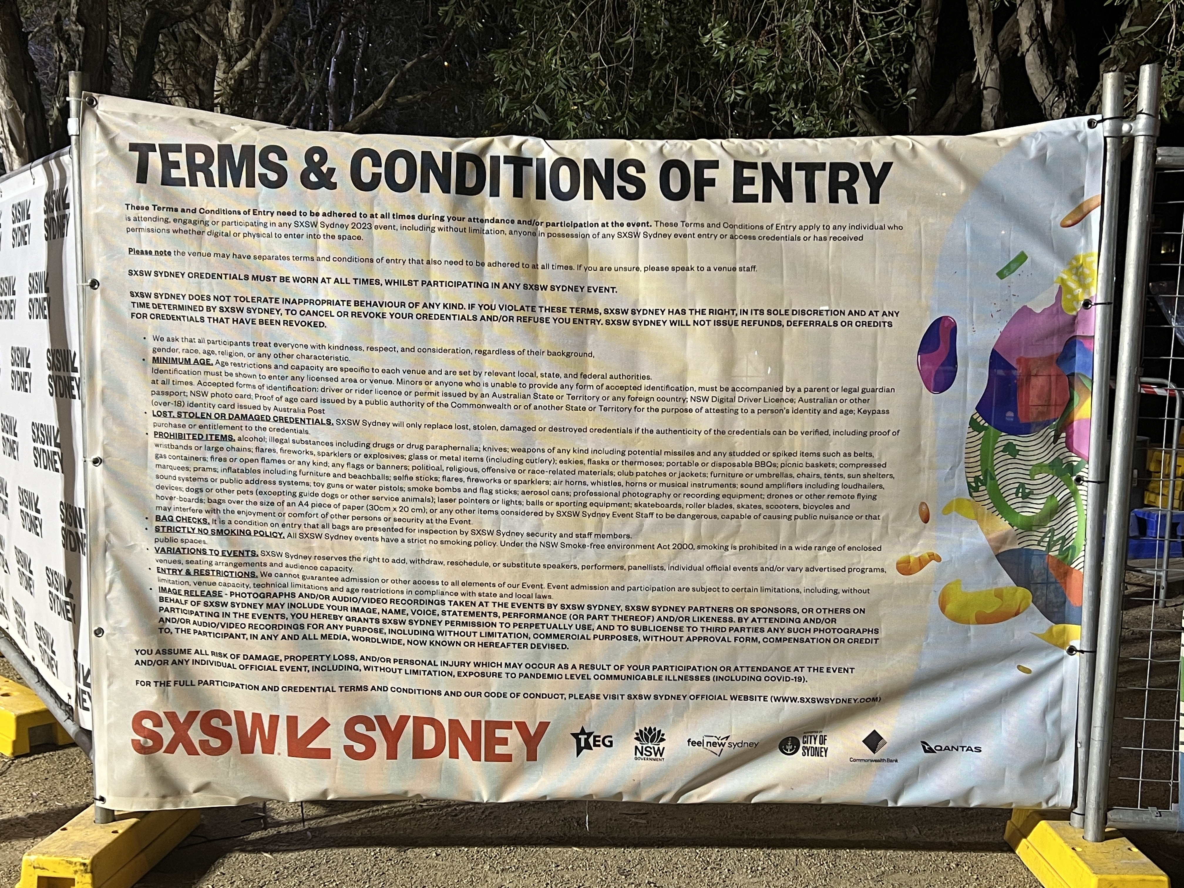 Poster showing terms and conditions